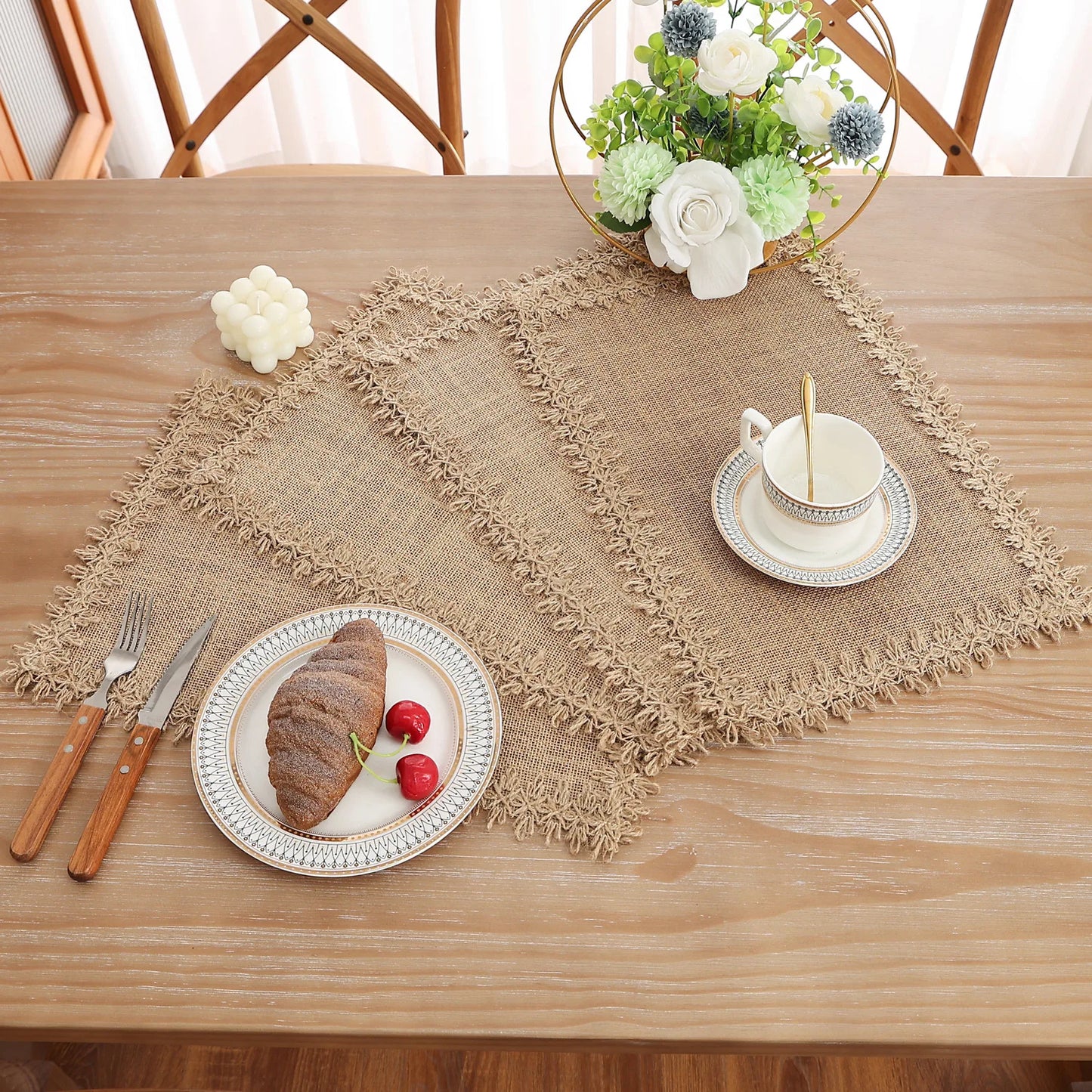 Set of 4 Rustic Round Braided Placemats | Woven Farmhouse Sunflower Table Mats for Everyday & Holiday Dining