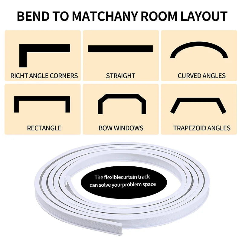 Flexible Bendable Curtain Track Set, Silent Room Divider & Window Rail, CH1004