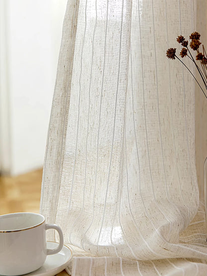 Breezy Neutral Striped Sheer Linen-Blend Drapery | CD1010