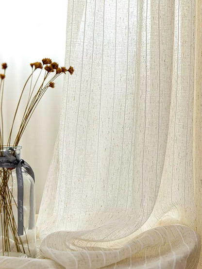 Breezy Neutral Striped Sheer Linen-Blend Drapery | CD1010
