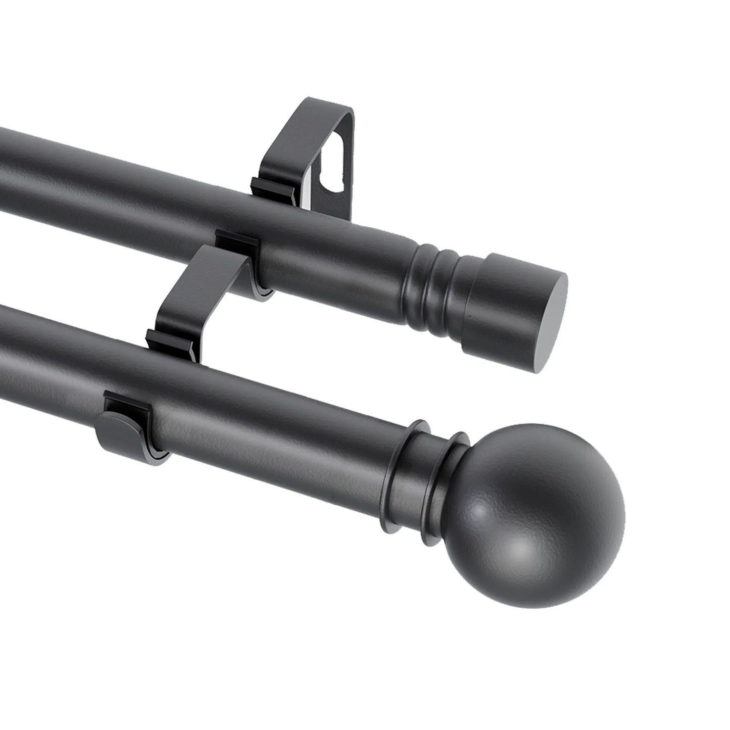 5/8" Black Double Curtain Rod Set – Adjustable Metal Drapery Poles with Brackets for Layered Windows | CH1013