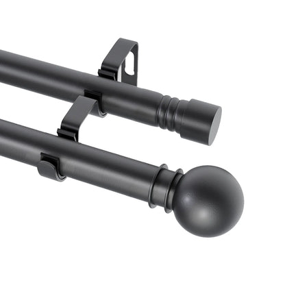 5/8" Black Double Curtain Rod Set – Adjustable Metal Drapery Poles with Brackets for Layered Windows | CH1013
