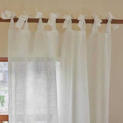 American Pastoral Tie-Top Sheer Curtains – Natural Linen-Textured Translucent Drapes | CD1018