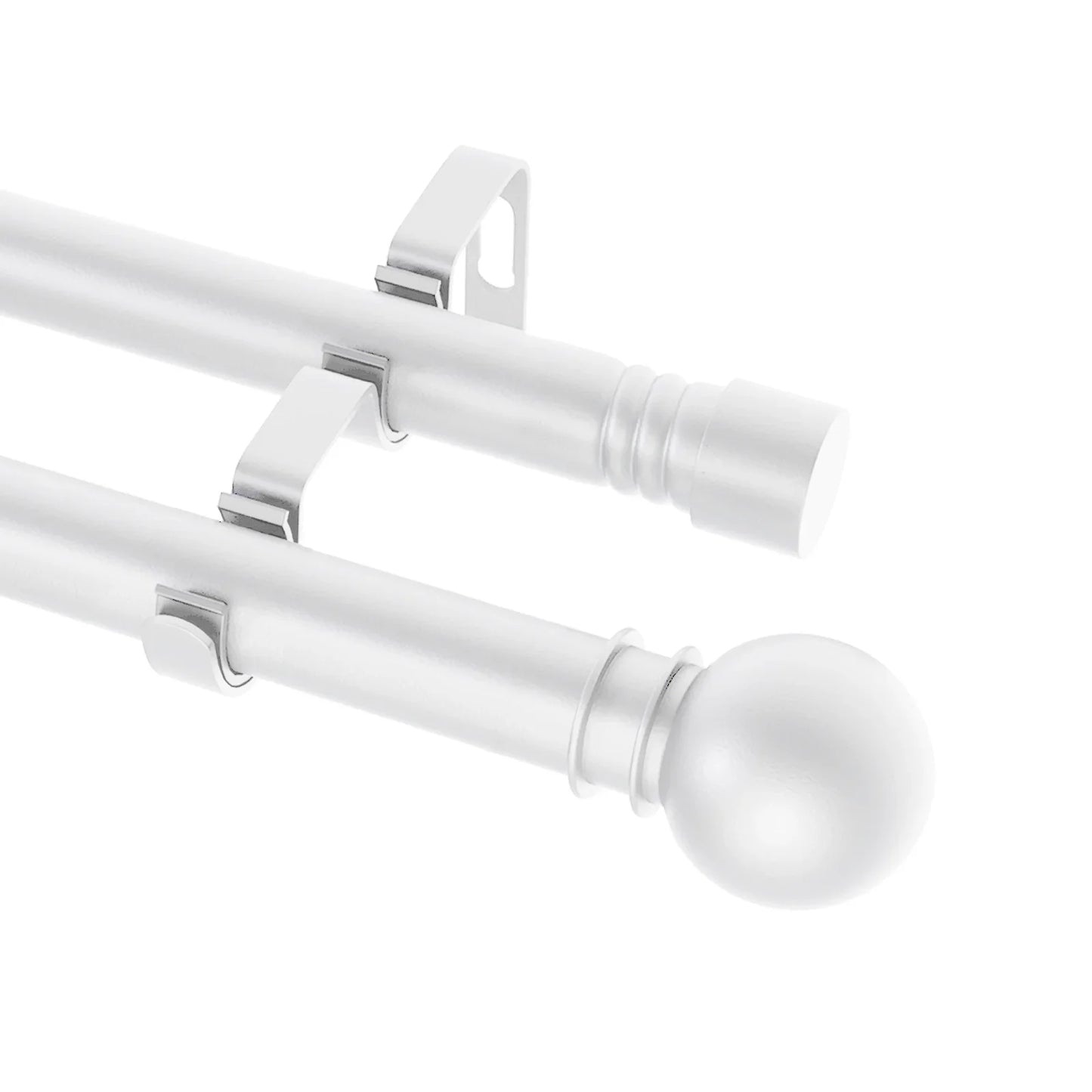 5/8" White Double Curtain Rod Set – Adjustable Metal Drapery Poles with Brackets for Layered Windows | CH1012