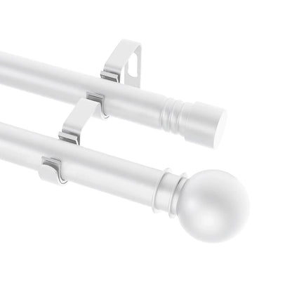 5/8" White Double Curtain Rod Set – Adjustable Metal Drapery Poles with Brackets for Layered Windows | CH1012