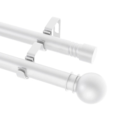 5/8" White Double Curtain Rod Set – Adjustable Metal Drapery Poles with Brackets for Layered Windows | CH1012