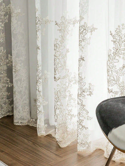 European embroidery white gaEuropean Embroidered Floral Sheer Gauze Curtains – Elegant Court-Style Window Treatment | CD1017uze curtains free perforation elegant court style half blackout sheer curtains for living room
