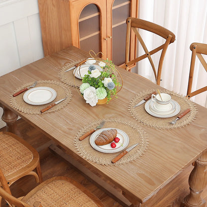Set of 4 Rustic Round Braided Placemats | Woven Farmhouse Sunflower Table Mats for Everyday & Holiday Dining