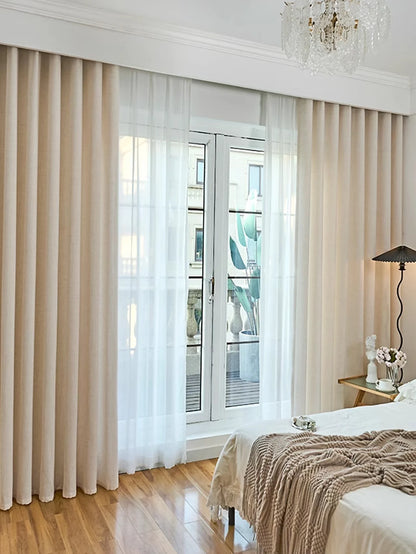 Premium French Retro Beige Linen Curtains | High-End Japanese Style Drapes & Gauze Panels for Bedroom and Living Room | CD1016