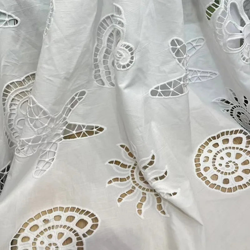 Embroidered Cotton Lace Fabric with Shell Pattern | CA1017