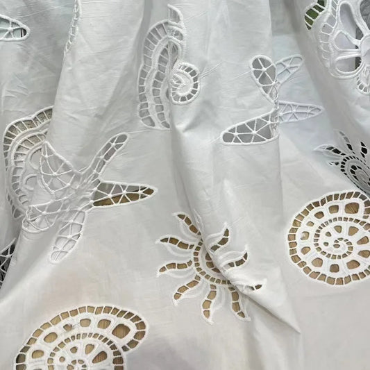 Embroidered Cotton Lace Fabric with Shell Pattern | CA1017