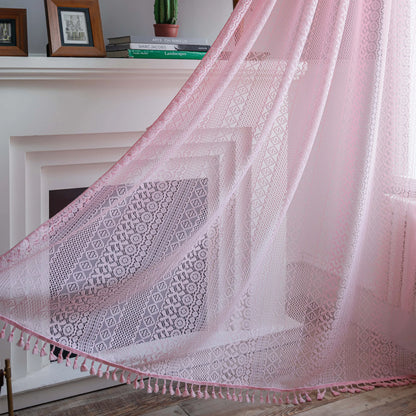 Vintage Boho Macrame Lace Curtain with Tassels | CD1024