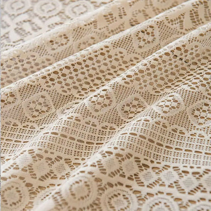 Beige Lace Tassel Cafe Curtain | Circular Pattern Short Valance for Kitchen & Living Room | CD1022