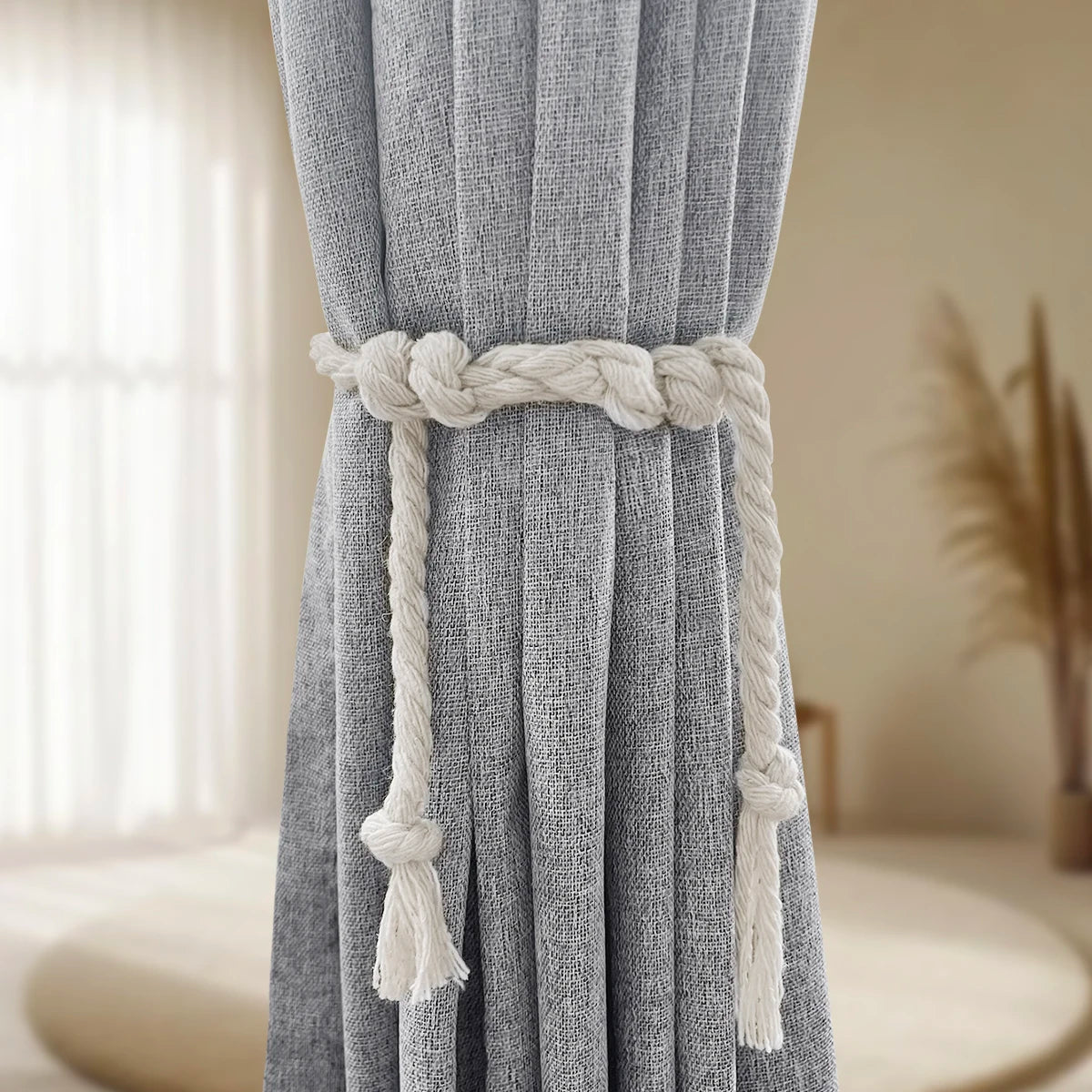 2-Panel Premium Faux Linen Room Darkening Curtains | Double-Layer Solid Window Drapes with Tiebacks for Bedroom & Living Room | CD1020