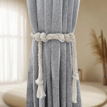 2-Panel Premium Faux Linen Room Darkening Curtains | Double-Layer Solid Window Drapes with Tiebacks for Bedroom & Living Room | CD1020