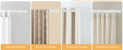 5/8" White Double Curtain Rod Set – Adjustable Metal Drapery Poles with Brackets for Layered Windows | CH1012