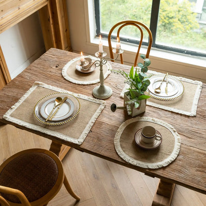Set of 4 Rustic Round Braided Placemats | Woven Farmhouse Sunflower Table Mats for Everyday & Holiday Dining