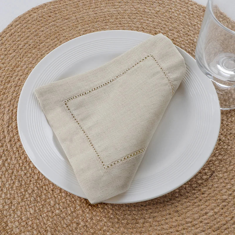 24-Piece Hemstitch Linen Blend Cocktail Napkins | 6x6 Classic White Square Cloths for Weddings, Bar Cart & Minimalist Dining