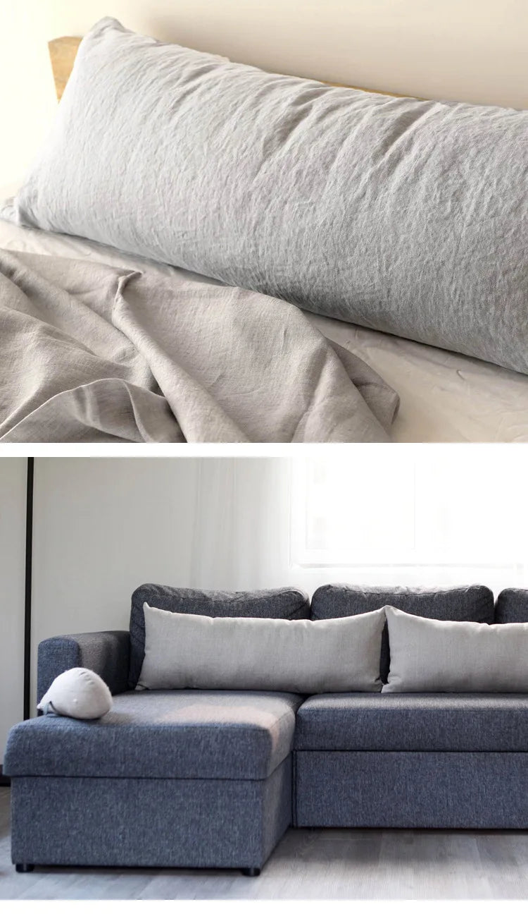 Double Long Pillowcase 100% Pure Linen Pillow Case Euro Sham for Bed, Envelope Cushion Cover Antibacterial Anti-mite