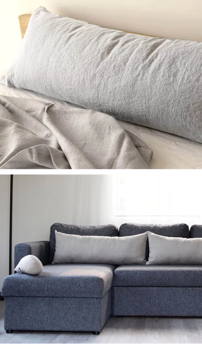 Double Long Pillowcase 100% Pure Linen Pillow Case Euro Sham for Bed, Envelope Cushion Cover Antibacterial Anti-mite