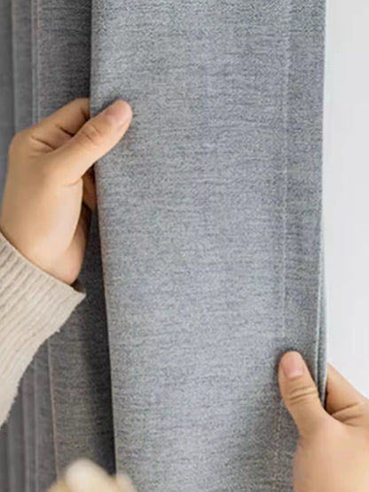 Modern Farmhouse Grey Linen-Textured Room Darkening Curtain, CD1003