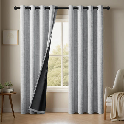 2-Panel Premium Faux Linen Room Darkening Curtains | Double-Layer Solid Window Drapes with Tiebacks for Bedroom & Living Room | CD1020