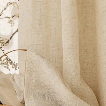 Beige Sheer Minimalist Faux Linen Curtain | CD1039