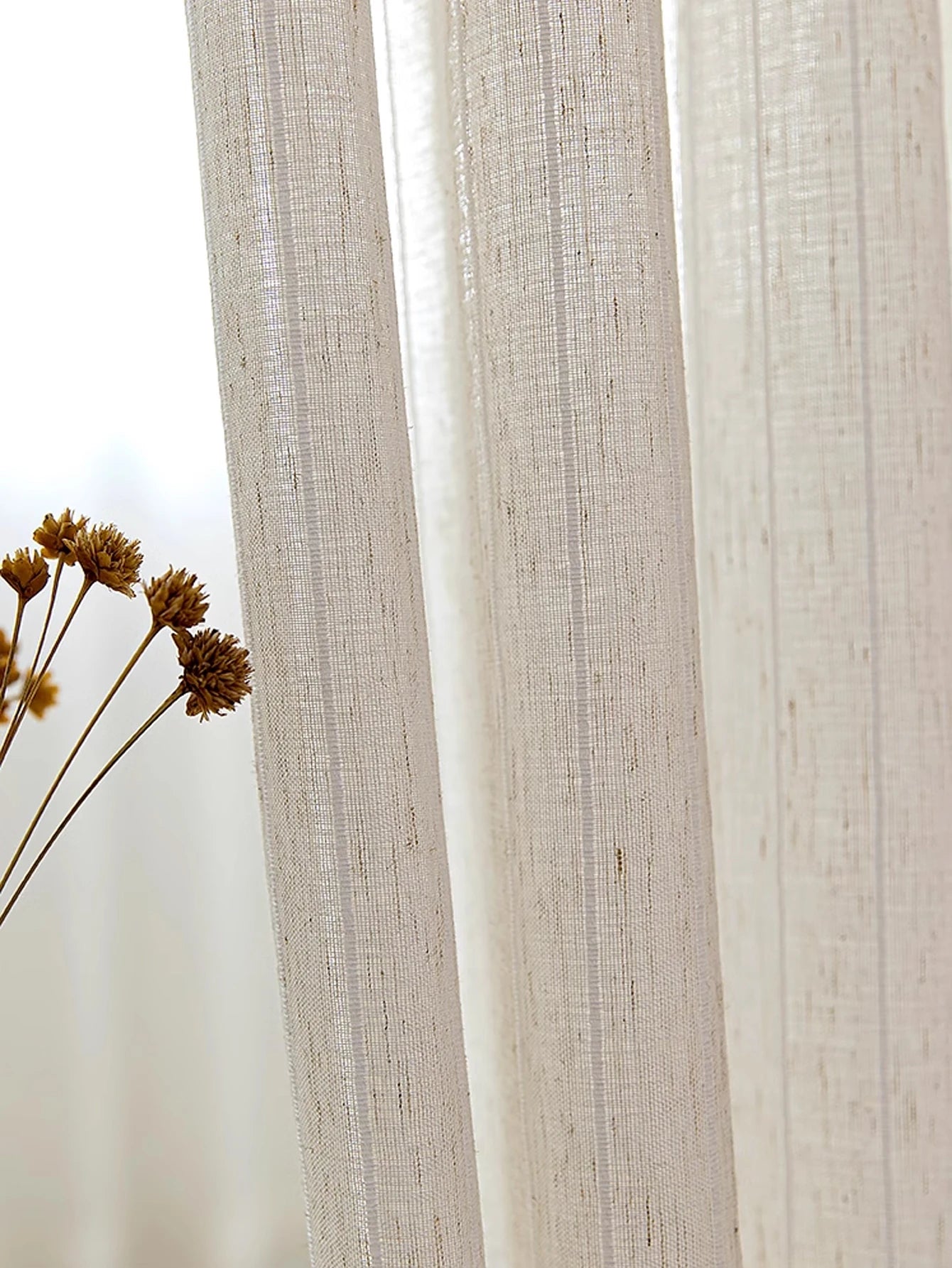 Breezy Neutral Striped Sheer Linen-Blend Drapery | CD1010