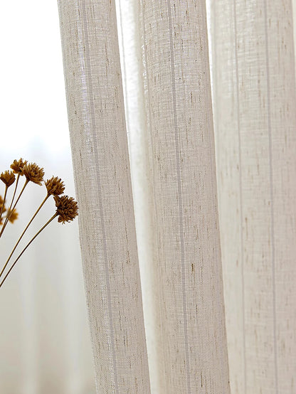 Breezy Neutral Striped Sheer Linen-Blend Drapery | CD1010