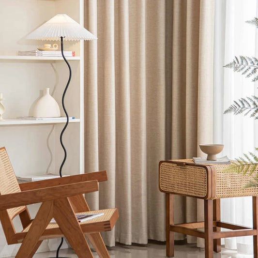 Premium Beige Textured Faux-Linen Curtains with Ochre Gold Reverse | Cozy Living Room & Bedroom Drapes | CD1015