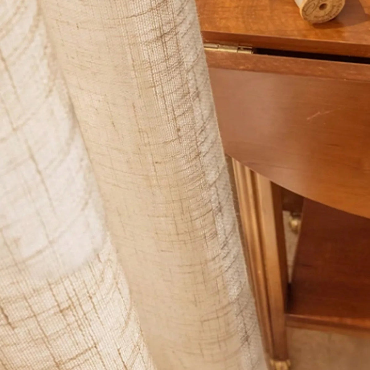 Beige Sheer Minimalist Faux Linen Curtain | CD1039