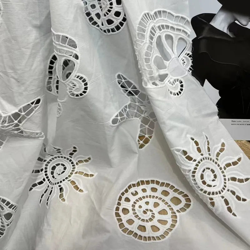 Embroidered Cotton Lace Fabric with Shell Pattern | CA1017