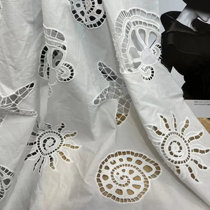 Embroidered Cotton Lace Fabric with Shell Pattern | CA1017