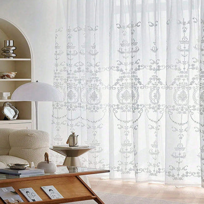Elegant Single Layer Damask Embroidered Sheer Curtain | CD1034