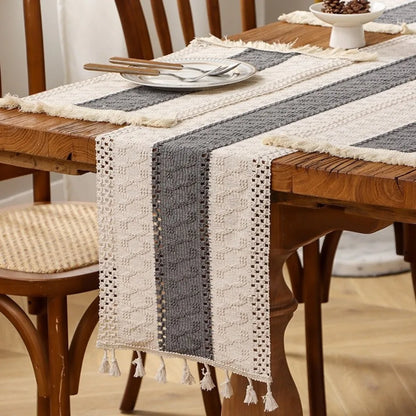 Rustic Knitted Hollow-Out Table Runner with Tassels | CT1007