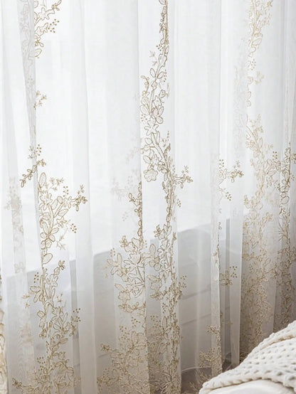 European embroidery white gaEuropean Embroidered Floral Sheer Gauze Curtains – Elegant Court-Style Window Treatment | CD1017uze curtains free perforation elegant court style half blackout sheer curtains for living room