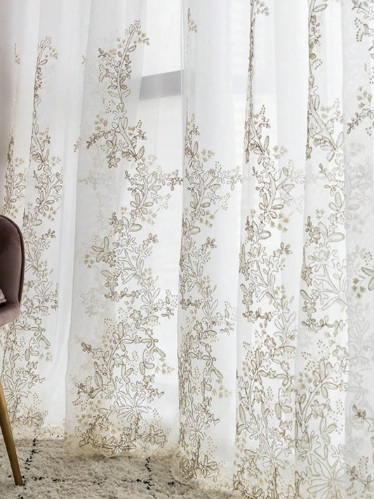 European embroidery white European Embroidered Floral Sheer Gauze Curtains – Elegant Court-Style Window Treatment | CD1017