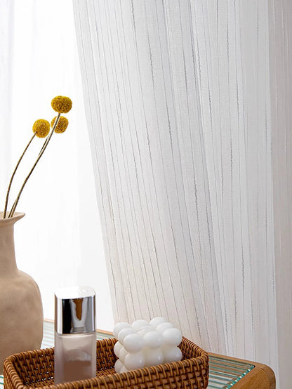 Neo-Industrial Soft White Vertical Stripe Sheer Curtains, CD1004