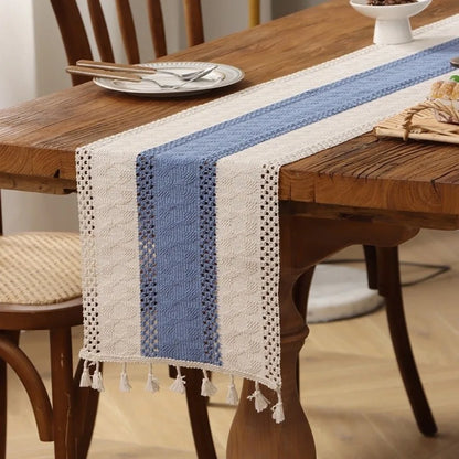 Rustic Knitted Hollow-Out Table Runner with Tassels | CT1007
