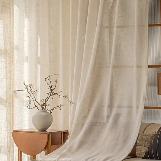 Beige Sheer Minimalist Faux Linen Curtain | CD1039
