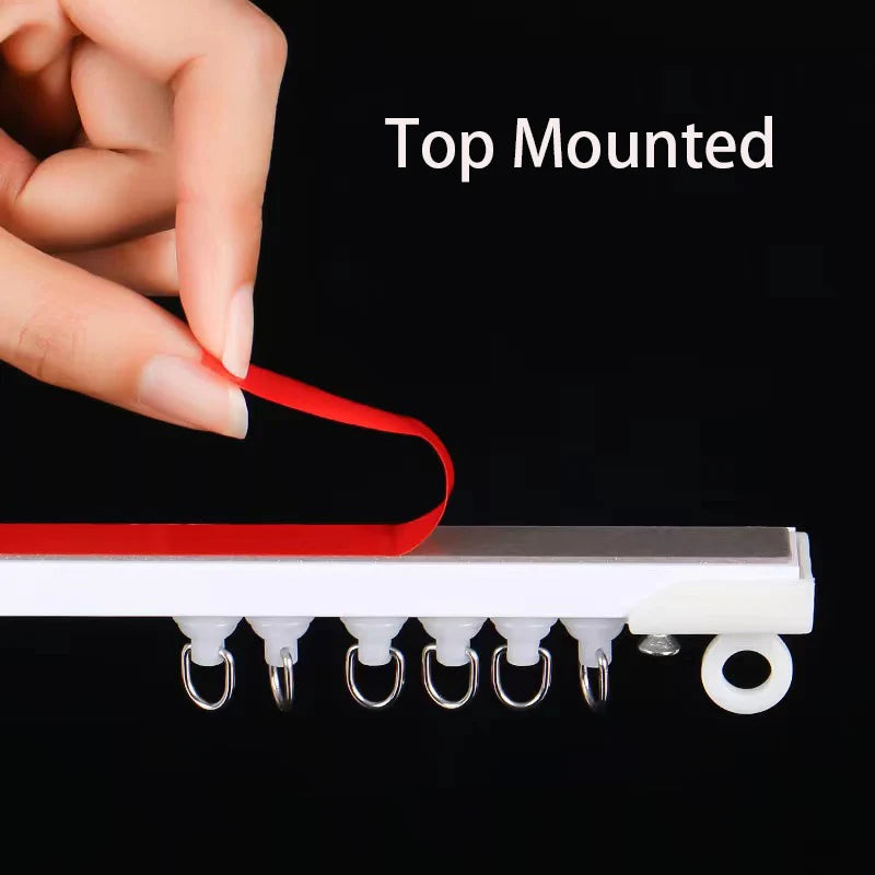 Self-Adhesive Silent Curtain Track, No-Drill Top & Side Mount Rail for Smooth Surfaces | CH1007