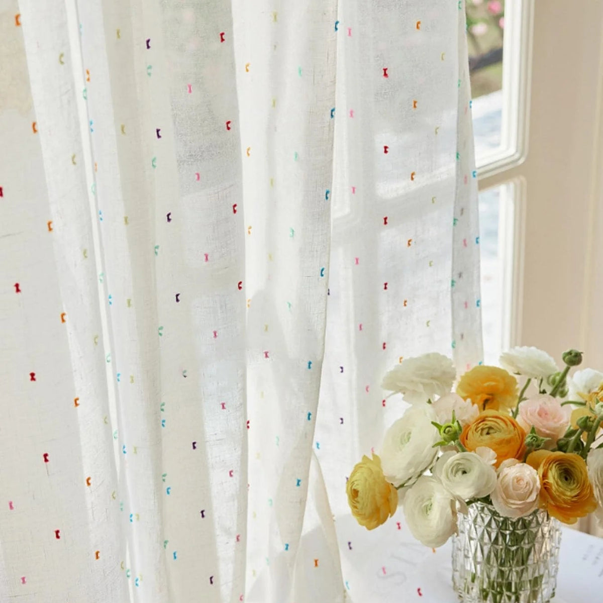 Rainbow Bean Nursery Window Decor Sheer Curtain Panel | CD1047