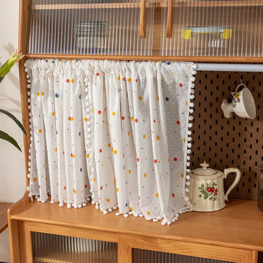 Cotton Daisy Short Café Curtain with Tassel Trim, Rod Pocket | CD1053