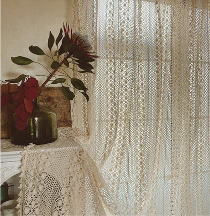 100% Cotton Vintage Boho Crochet Lace Curtain Panel | CD1027