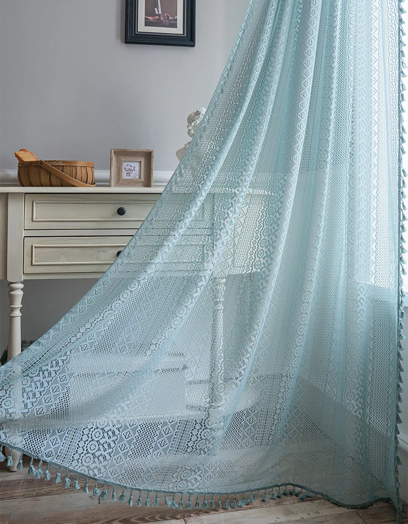 Vintage Boho Macrame Lace Curtain with Tassels | CD1024