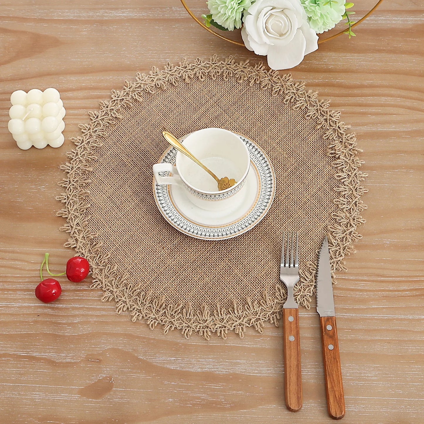 Set of 4 Rustic Round Braided Placemats | Woven Farmhouse Sunflower Table Mats for Everyday & Holiday Dining
