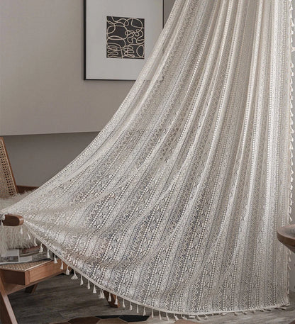 Vintage Boho Macrame Lace Curtain with Tassels | CD1024