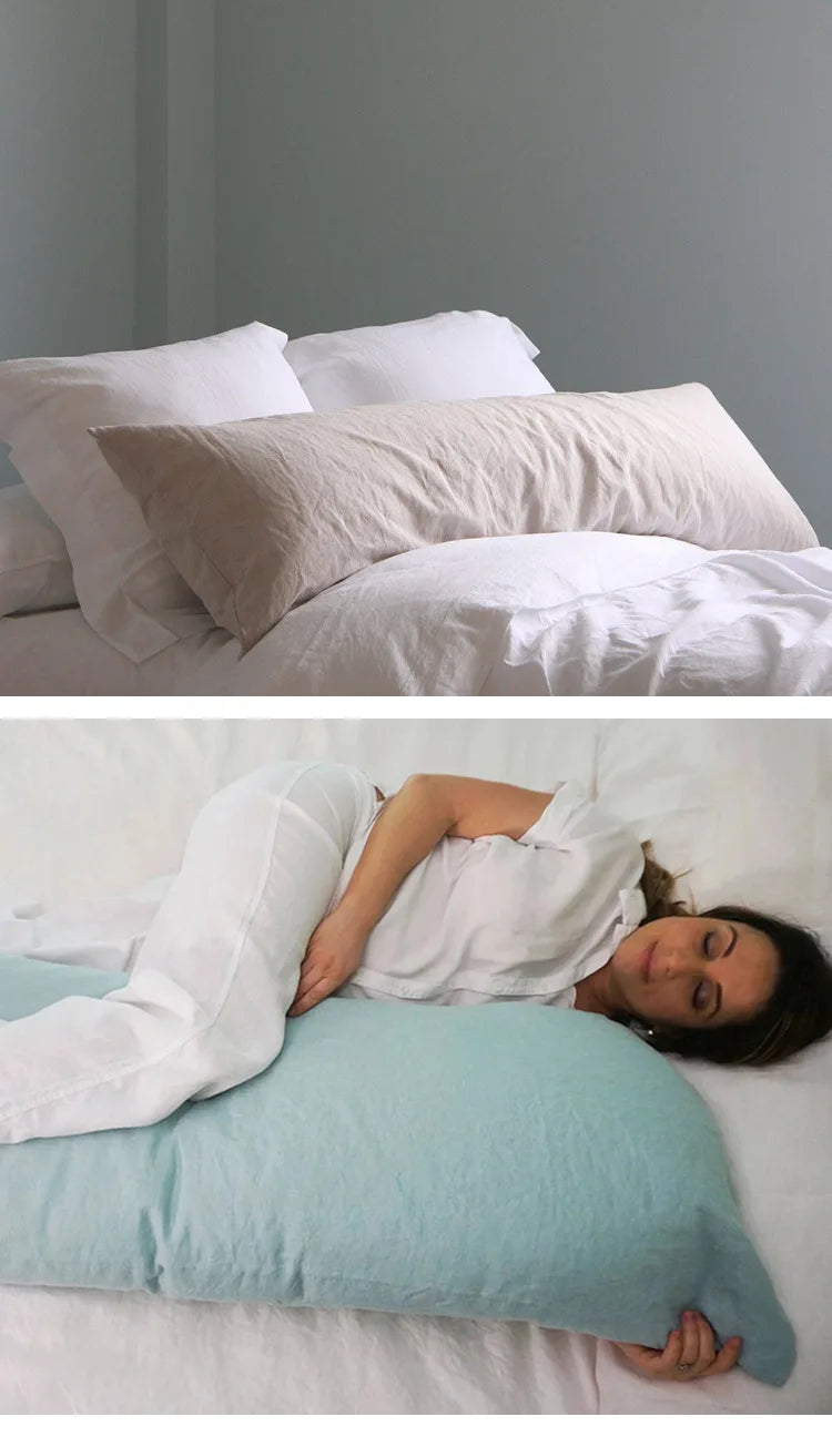 Double Long Pillowcase 100% Pure Linen Pillow Case Euro Sham for Bed, Envelope Cushion Cover Antibacterial Anti-mite