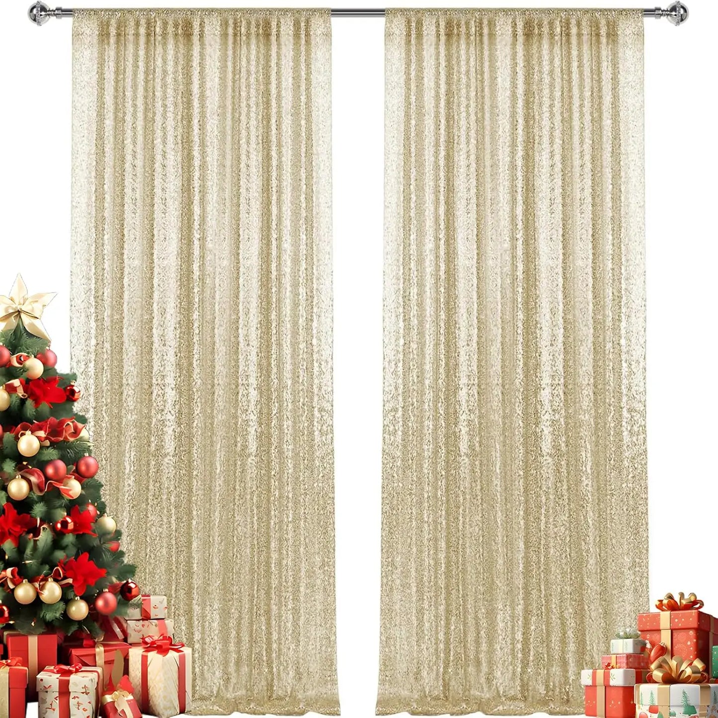 2-Panel Sequin Backdrop Curtain Set – Seamless Glitter Photography Background for Weddings, Parties & Events | CDE1026