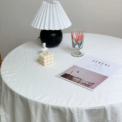 Vintage White Ruffled 100% Cotton Rectangular Tablecloth | CT1003